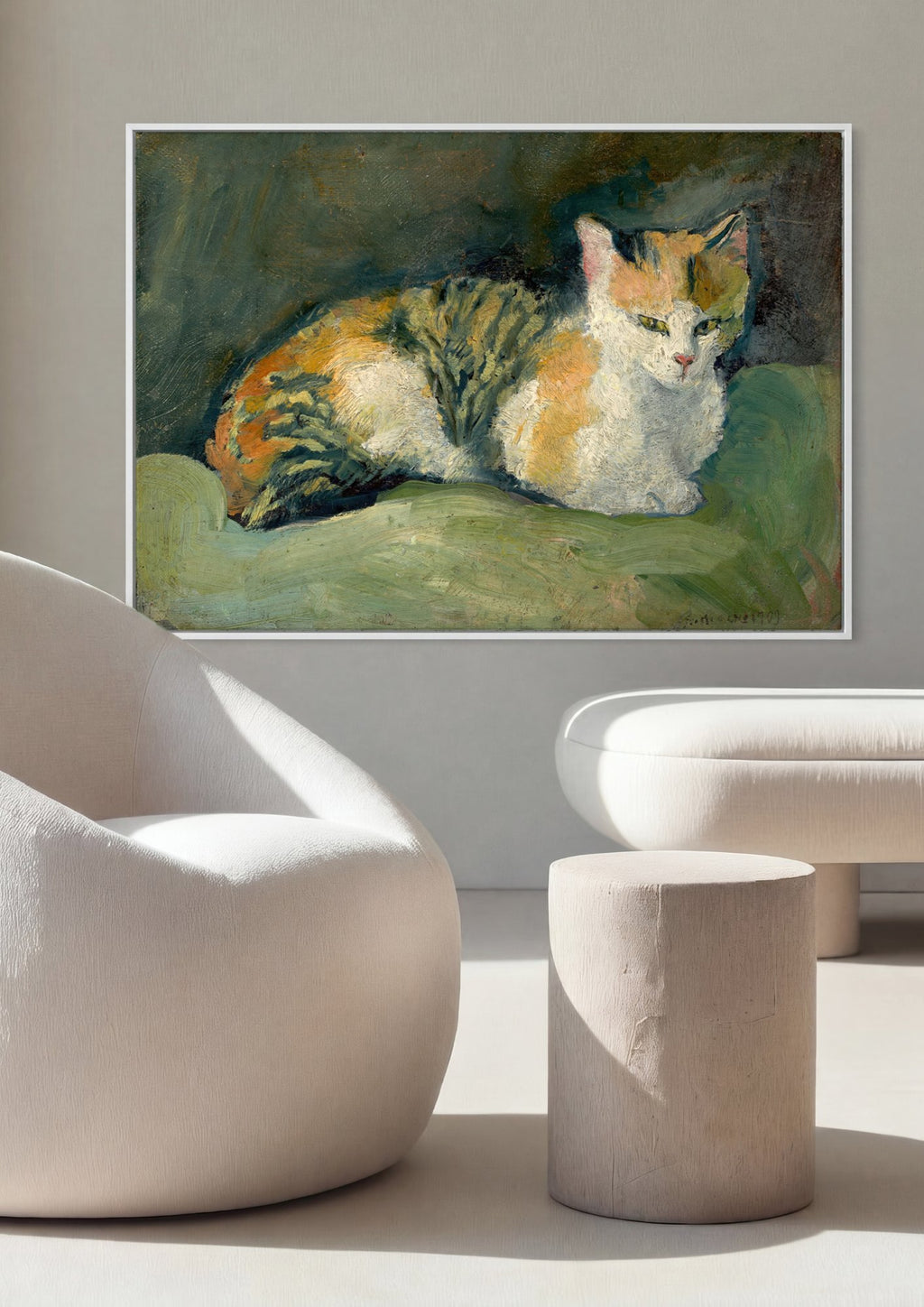 Quadro Decorativo Gato Adormecido - August Macke em ambiente decorado