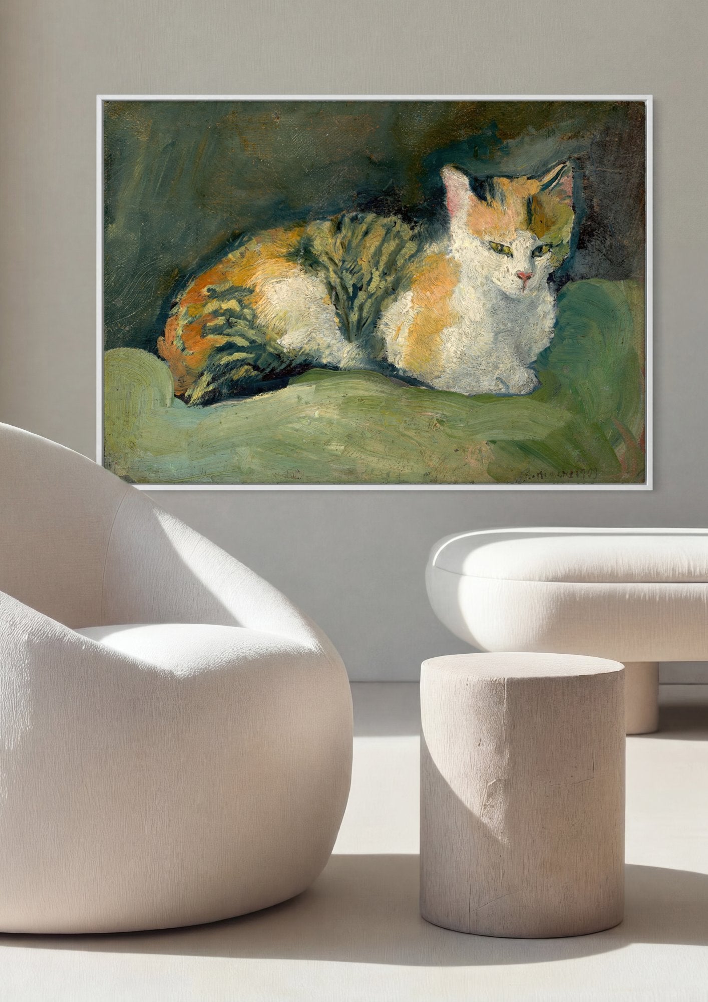 Quadro Decorativo Gato Adormecido - August Macke em ambiente decorado