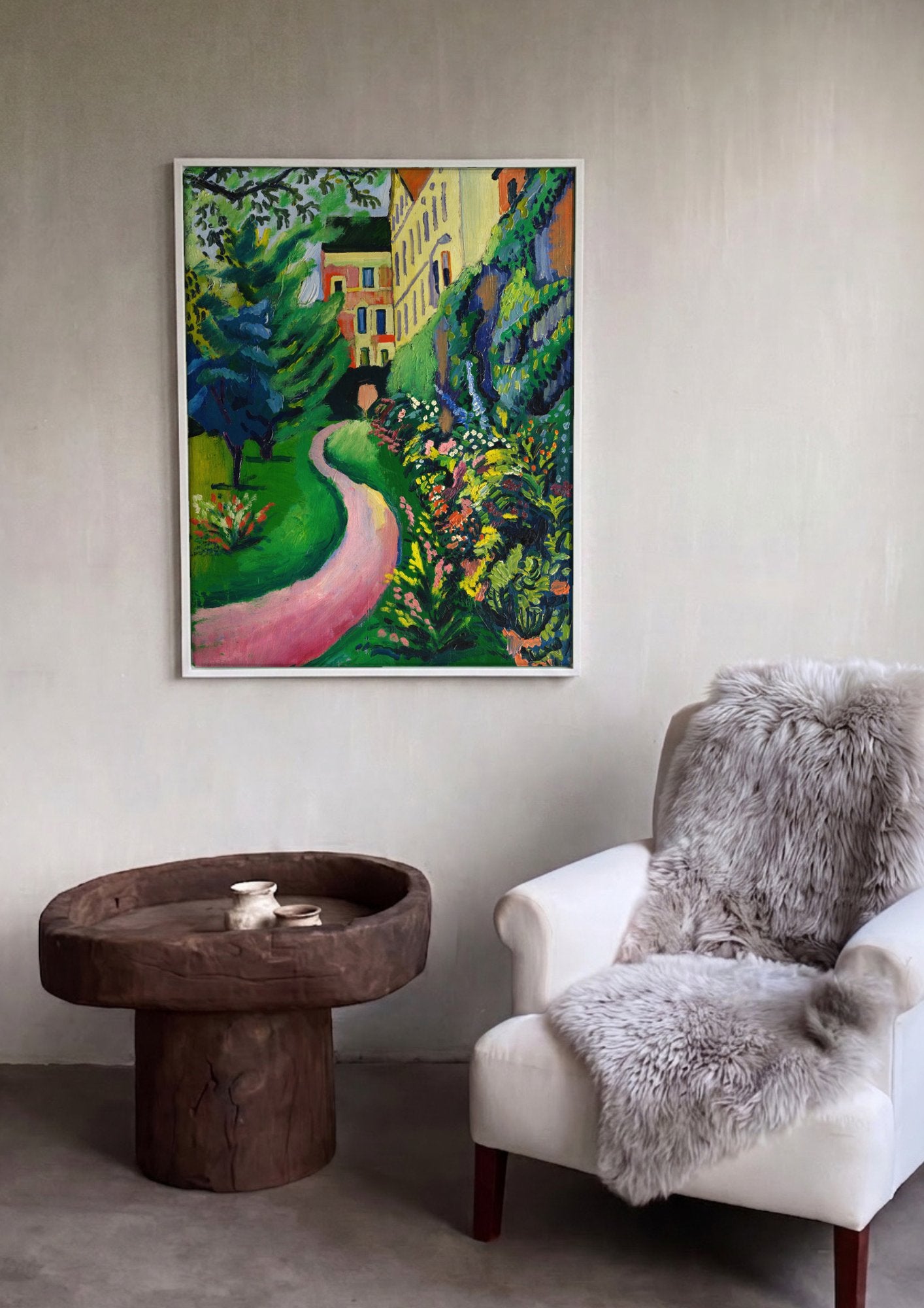 Quadro Decorativo Jardim em Berna - August Macke em ambiente decorado