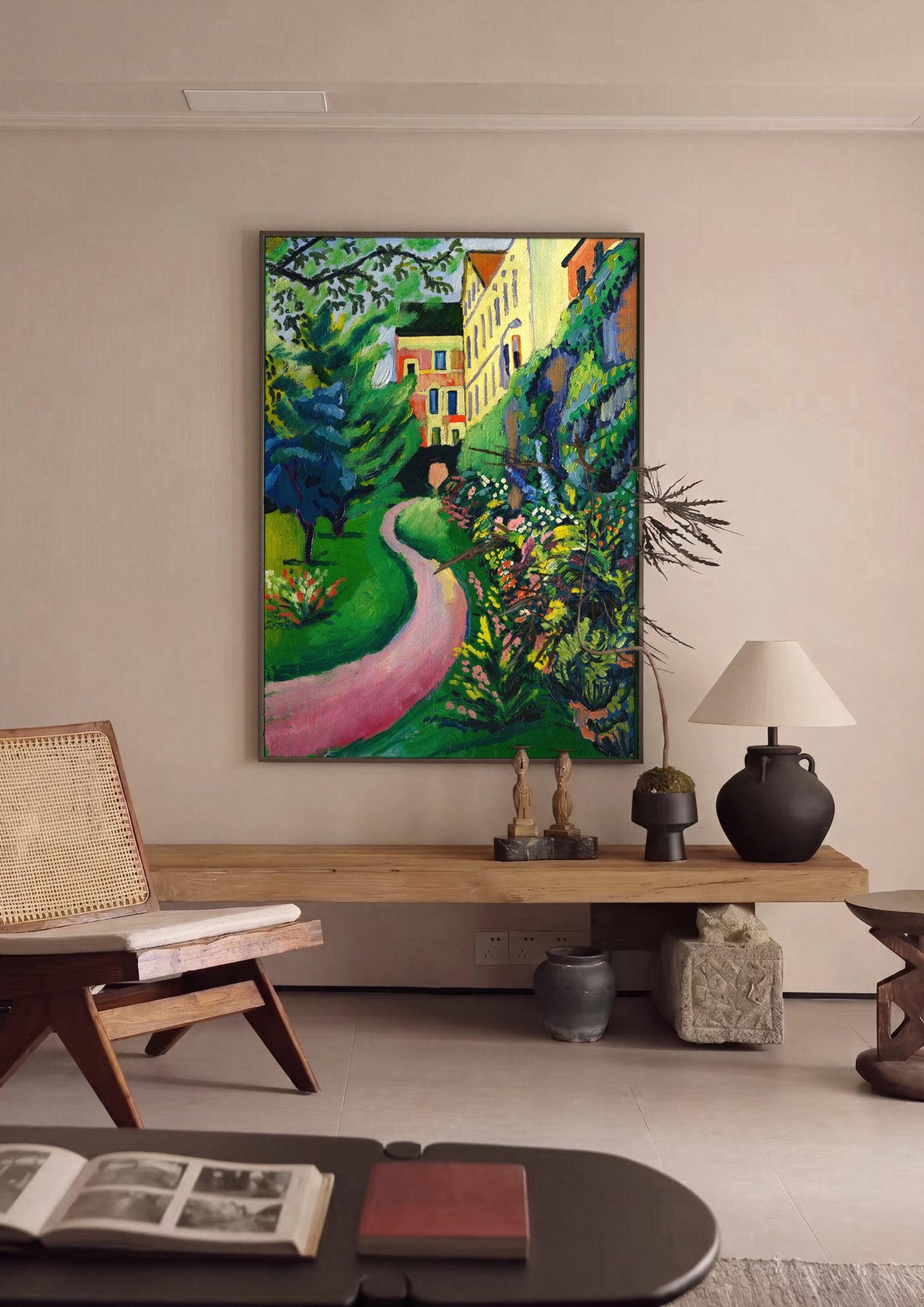 Quadro Decorativo Jardim em Berna - August Macke em ambiente decorado