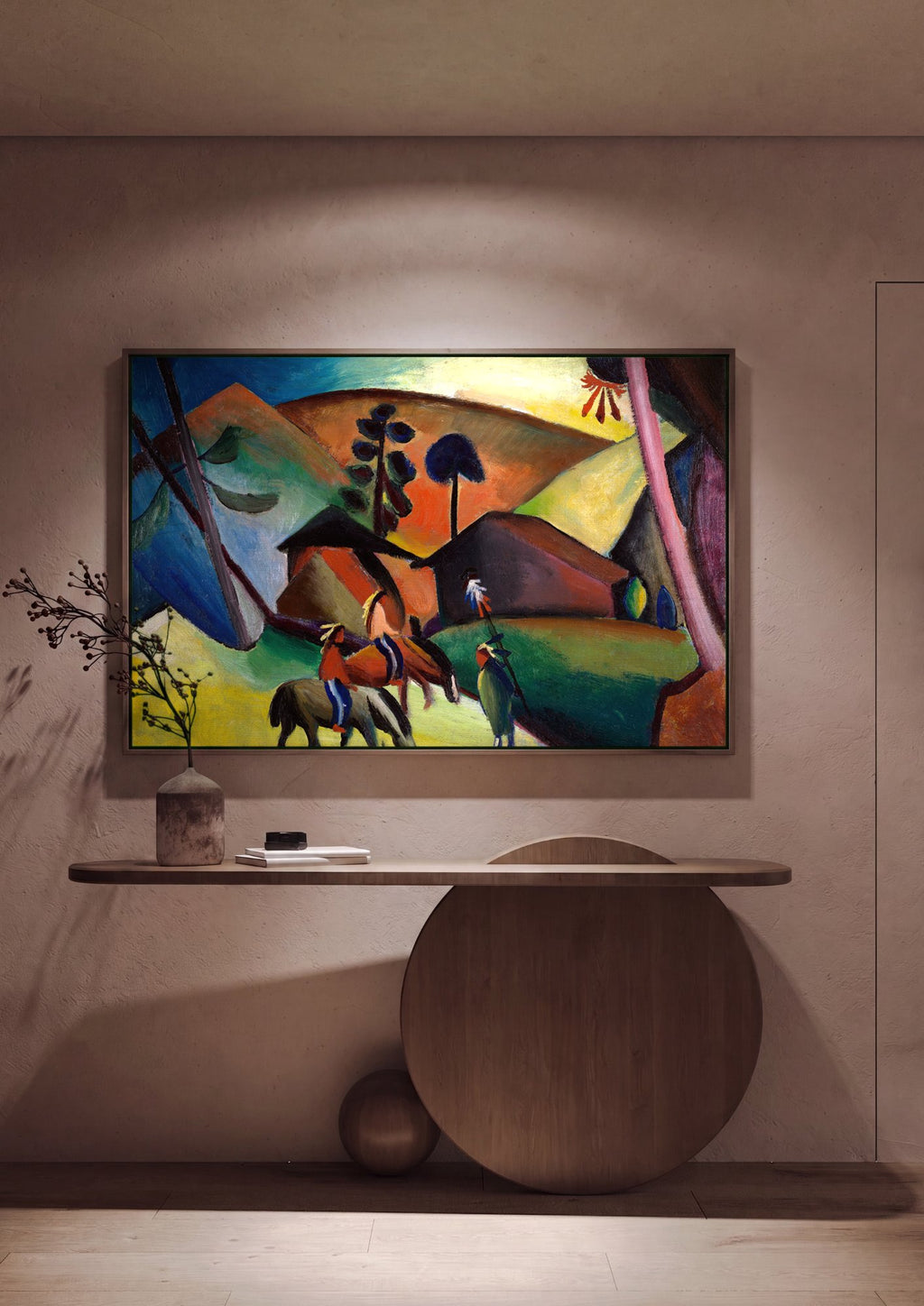 Quadro Decorativo Cenas Indígenas - August Macke em ambiente decorado