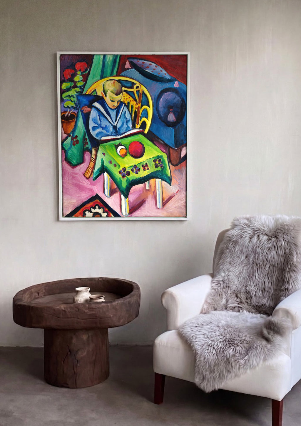 Quadro Decorativo O Menino Lendo - August Macke em ambiente decorado