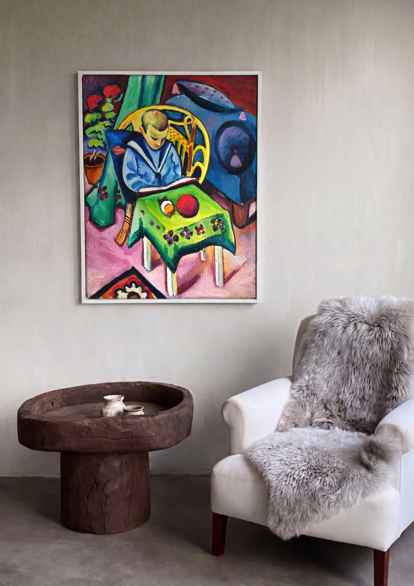 Quadro Decorativo O Menino Lendo - August Macke em ambiente decorado