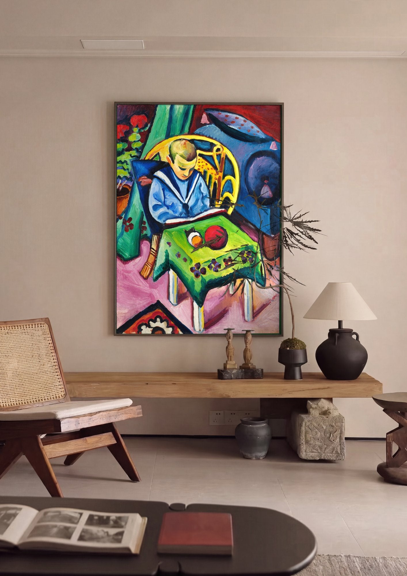 Quadro Decorativo O Menino Lendo - August Macke em ambiente decorado