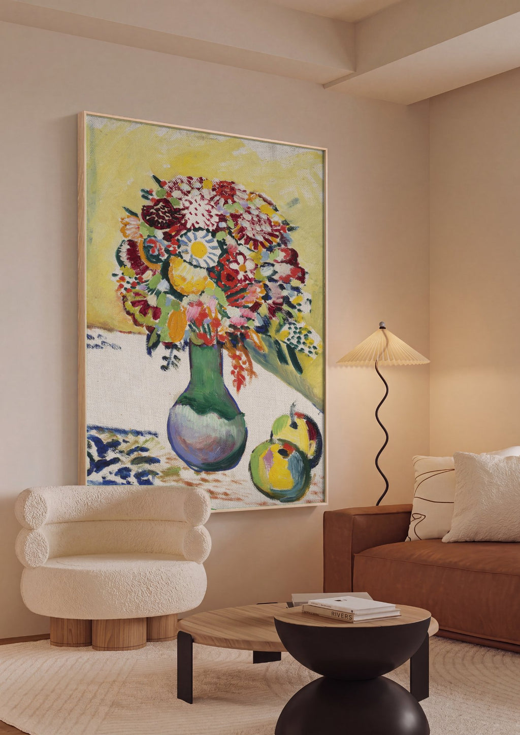 Quadro Decorativo Vaso de Flores e Frutas - August Macke em ambiente decorado