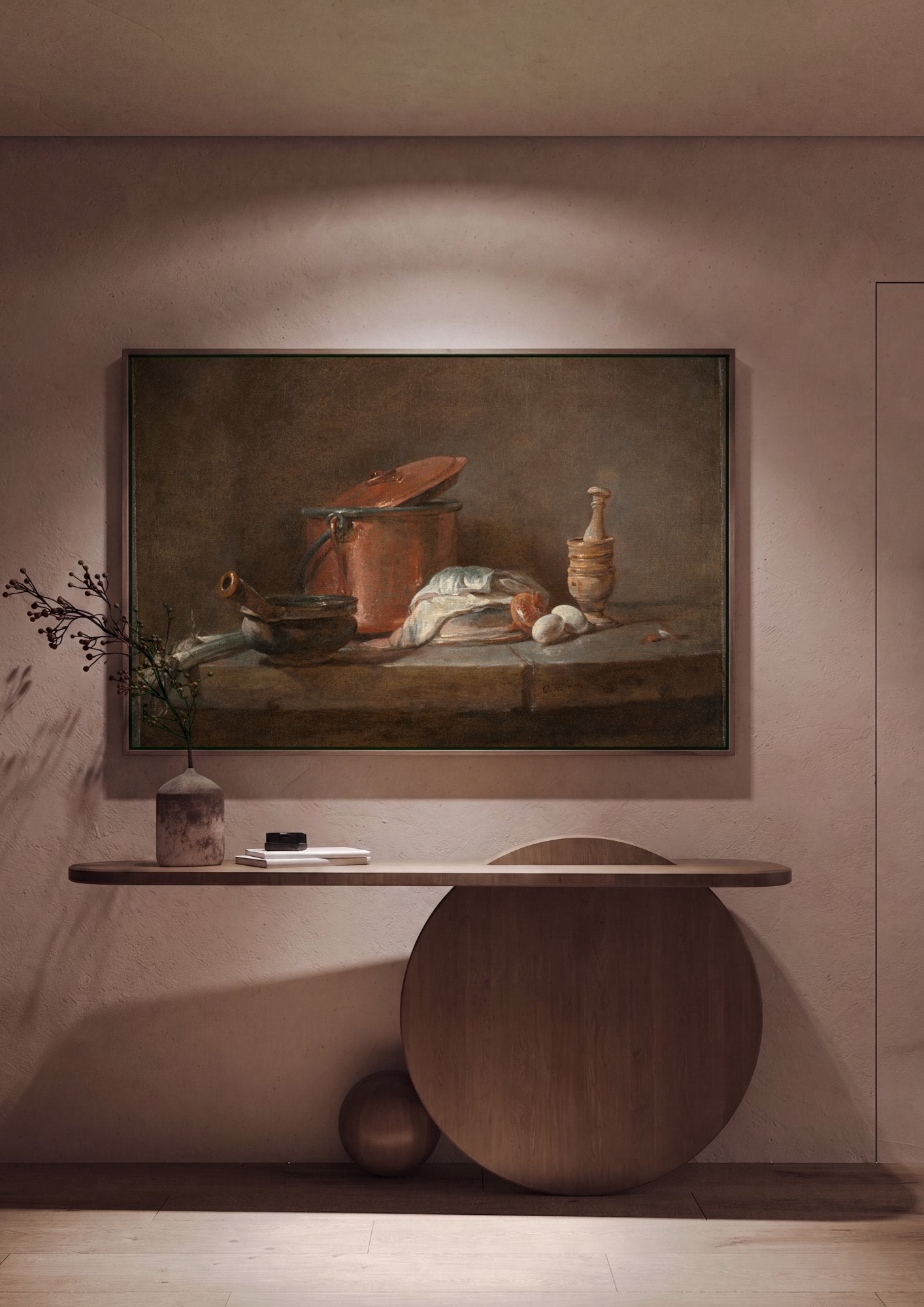 Quadro Decorativo Natureza-morta com Utensílios de Cozinha - Chardin em ambiente decorado