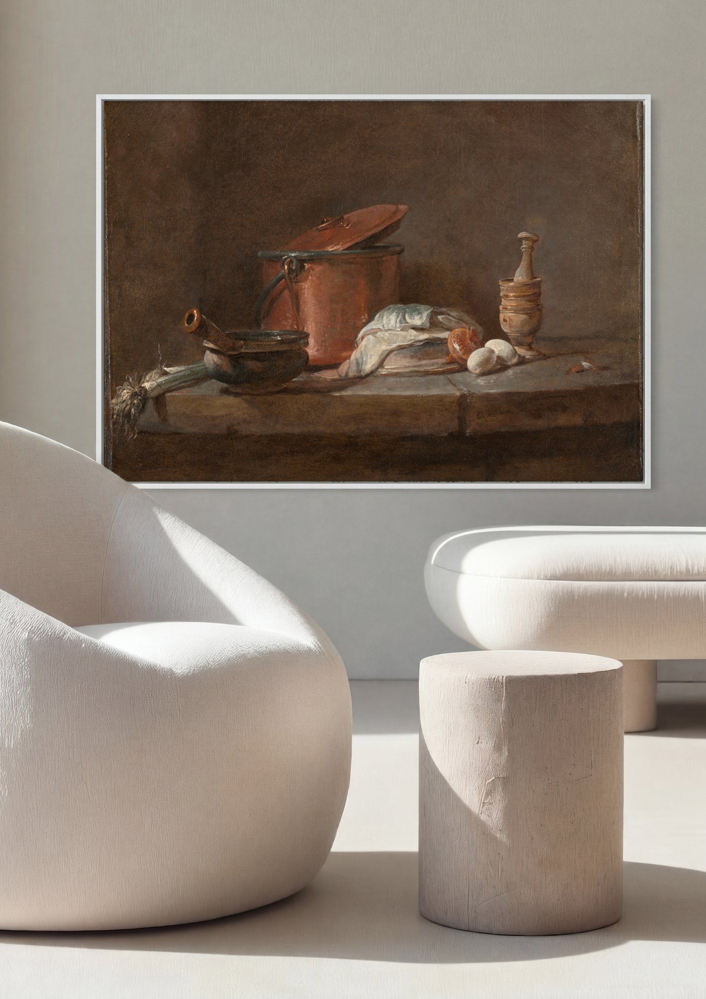 Quadro Decorativo Natureza-morta com Utensílios de Cozinha - Chardin em ambiente decorado