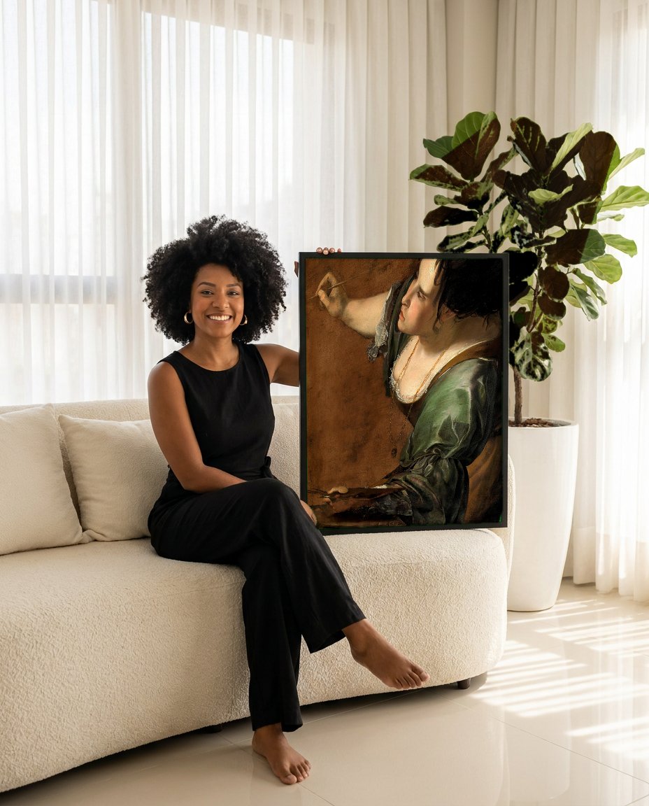 Quadro Decorativo A Autorretratista (Autorretrato como Alegoria da Pintura) - Artemisia Gentileschi com modelo em ambiente
