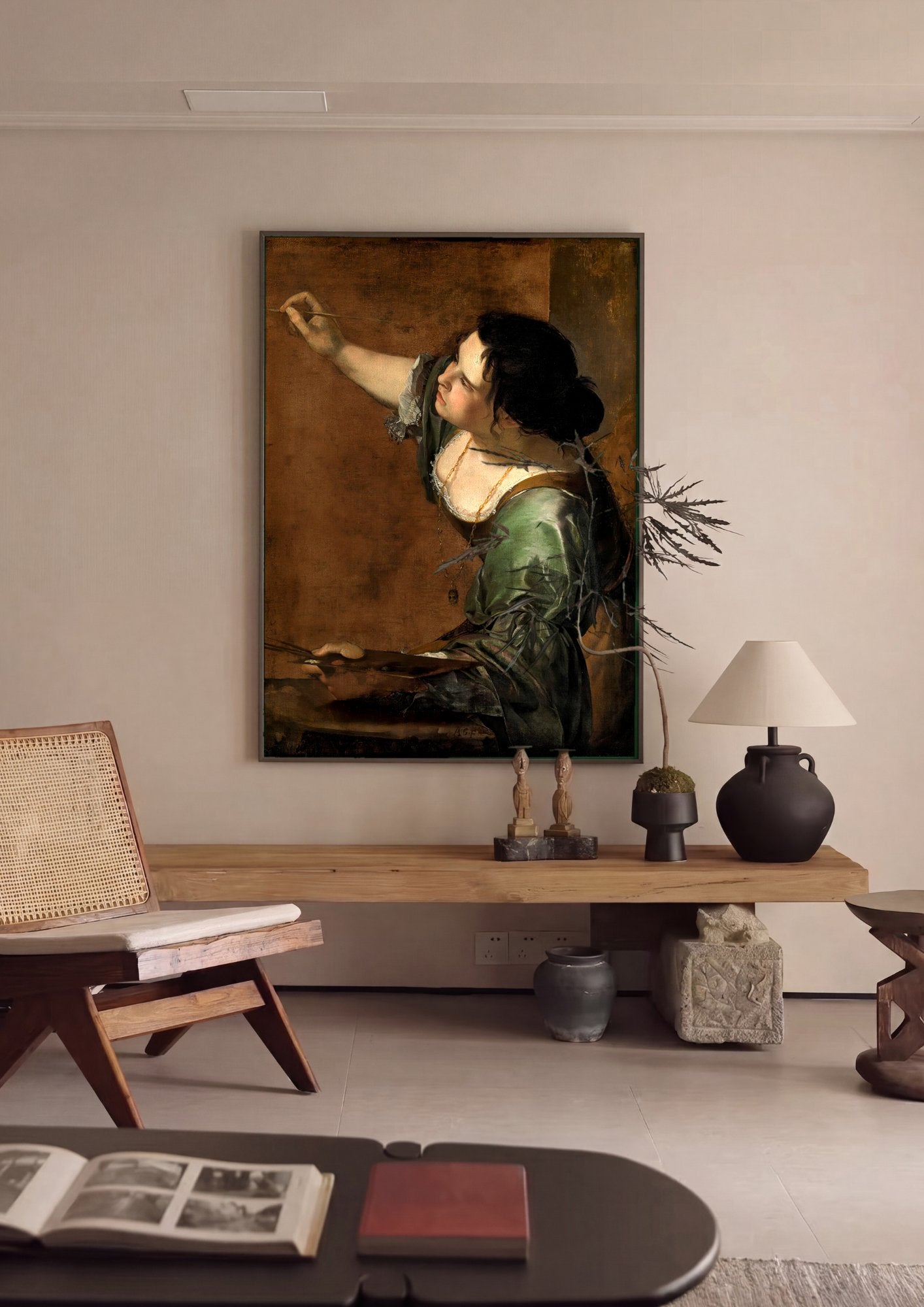 Quadro Decorativo A Autorretratista (Autorretrato como Alegoria da Pintura) - Artemisia Gentileschi em ambiente decorado
