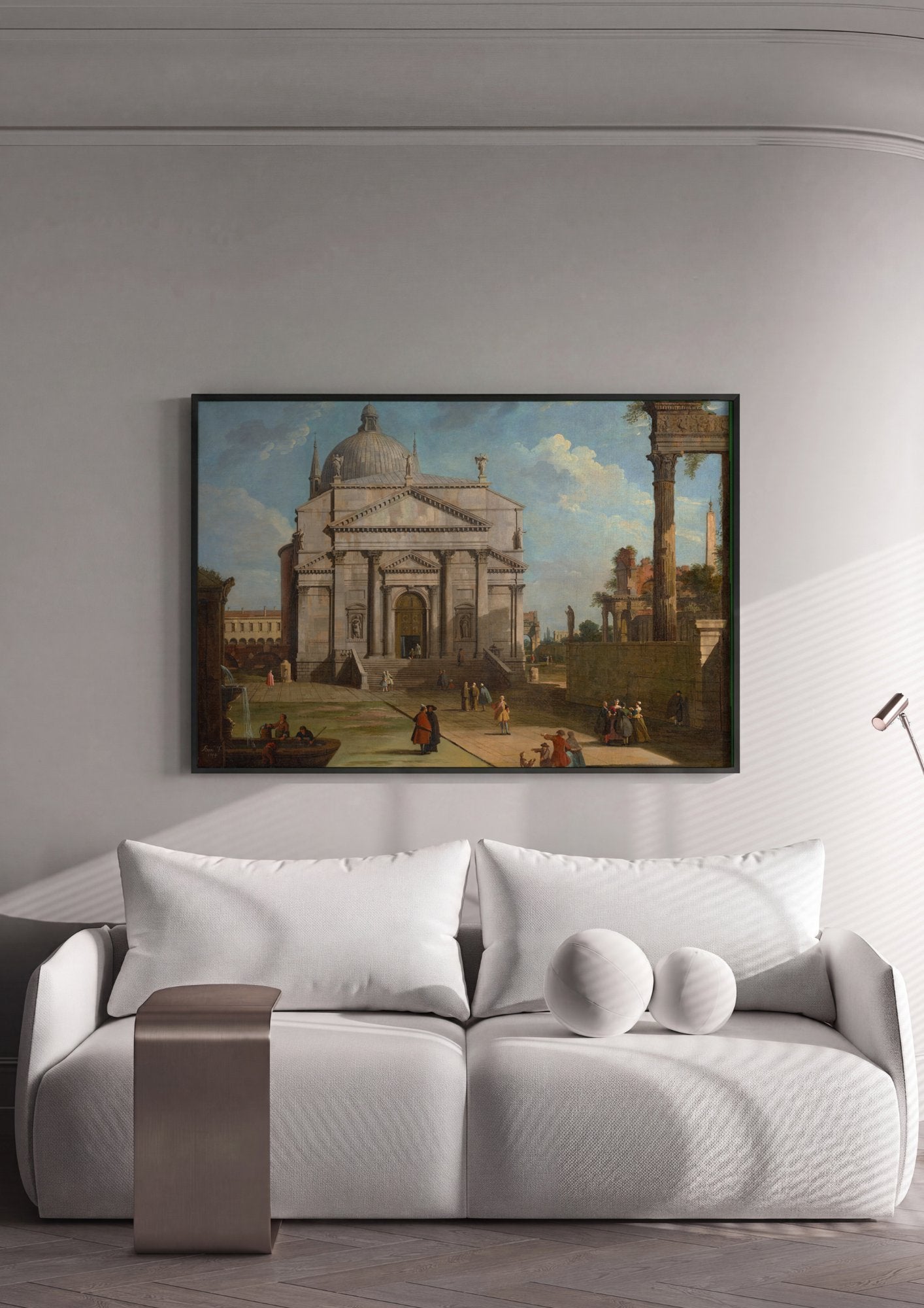 Quadro Decorativo 'Roma: o Pantheon e Outros Monumentos' - Canaletto em ambiente decorado