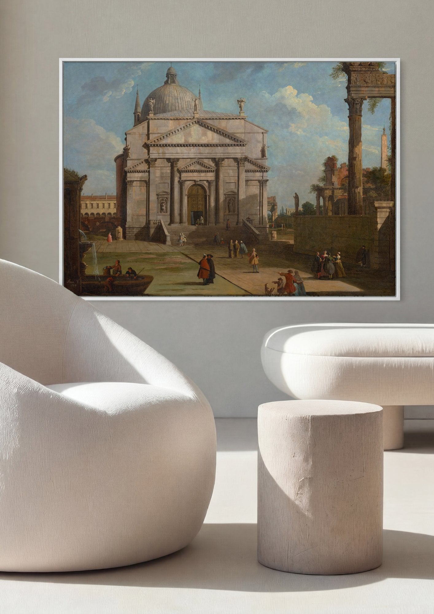 Quadro Decorativo 'Roma: o Pantheon e Outros Monumentos' - Canaletto em ambiente decorado