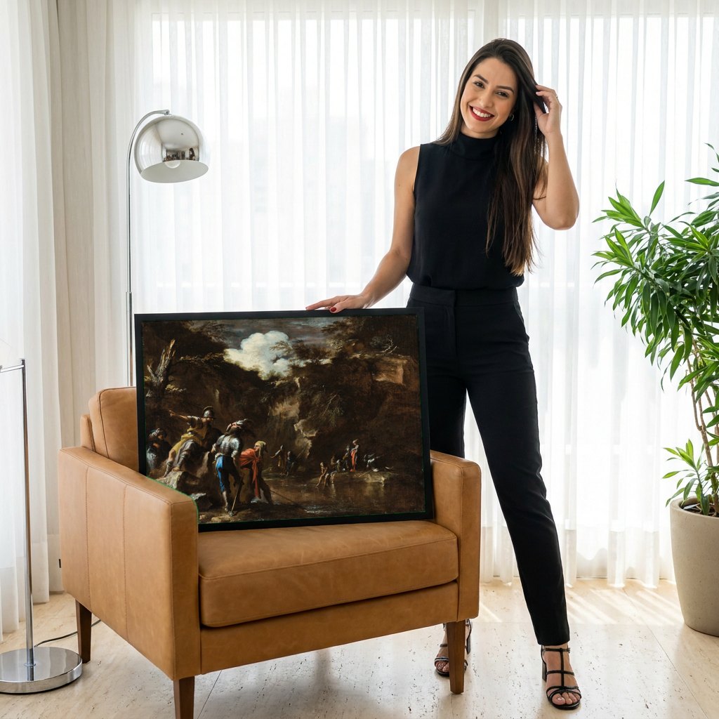 Quadro Decorativo A Pesca Milagrosa - Salvator Rosa | modelo apresentando o quadro emoldurado