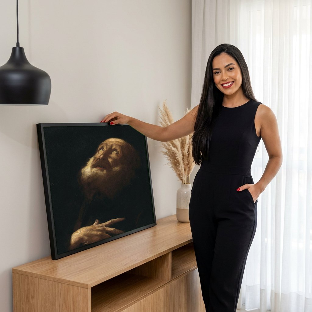 Quadro Decorativo A Cabeça do Velho - Giovanni Battista Piazzetta | modelo apresentando o quadro emoldurado
