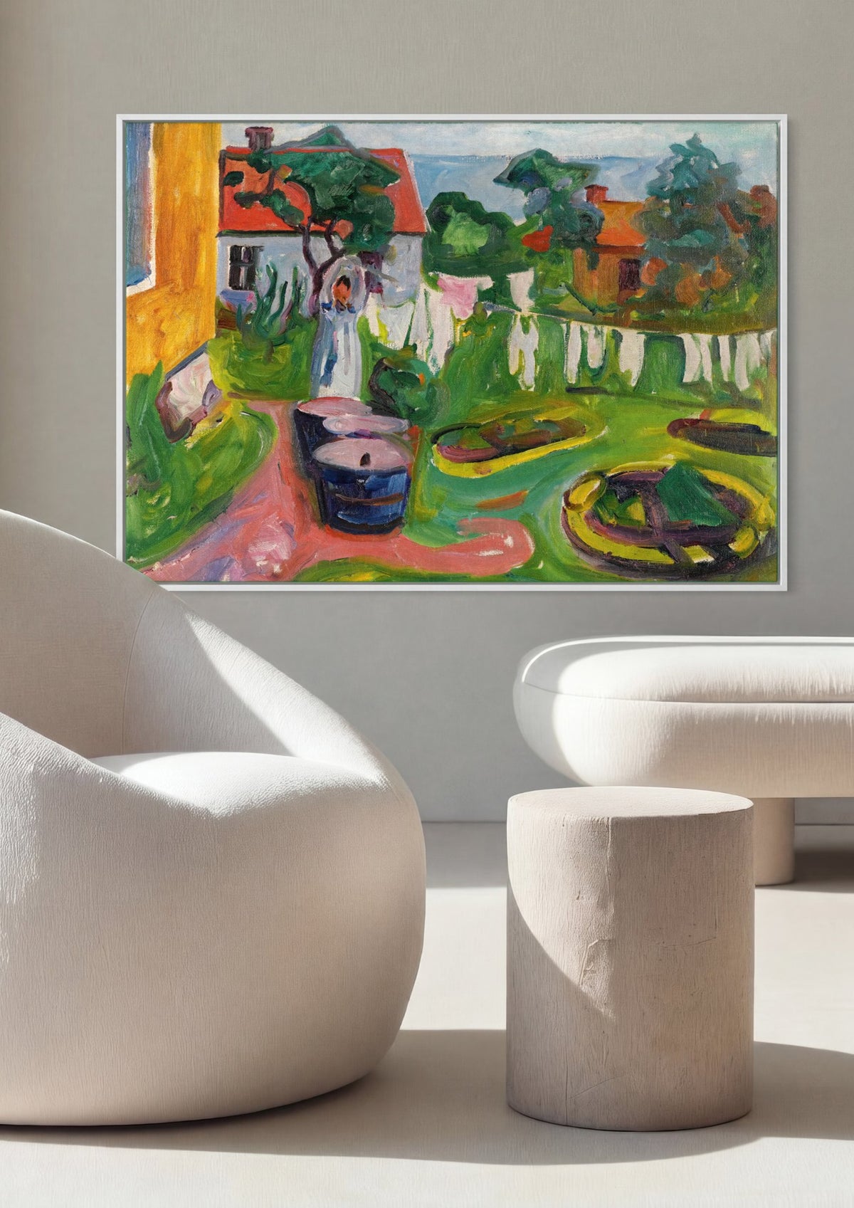 Quadro Decorativo Jardins com Mulher Lavando - Edvard Munch | quadro emoldurado na parede