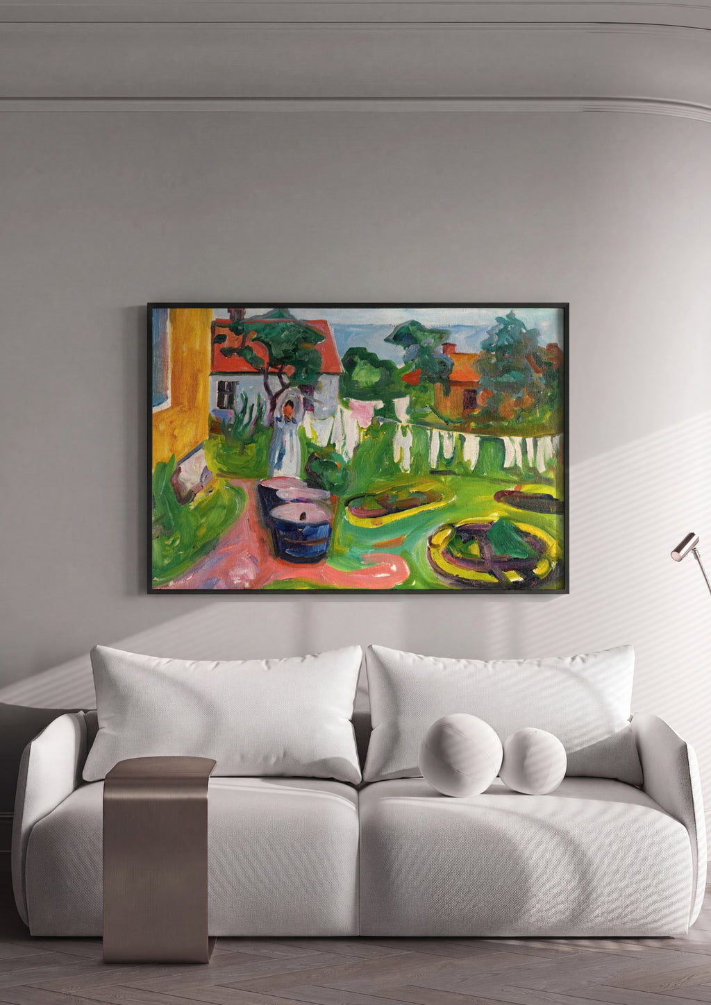 Quadro Decorativo Jardins com Mulher Lavando - Edvard Munch | quadro emoldurado na parede