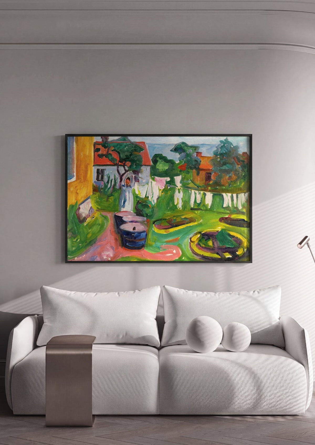 Quadro Decorativo Jardins com Mulher Lavando - Edvard Munch | quadro emoldurado na parede