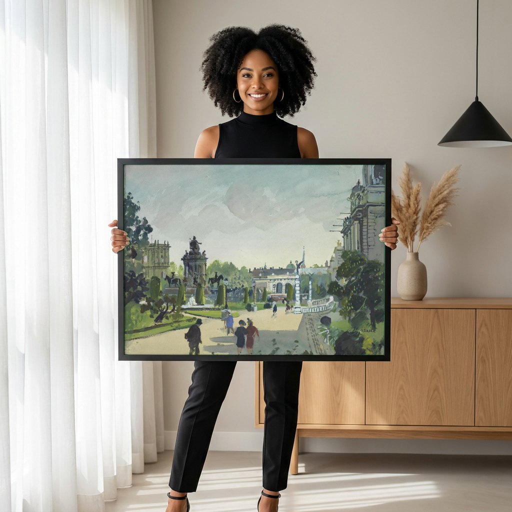Quadro Decorativo Jardins do Belvedere, Viena - Oskar Laske | modelo apresentando o quadro emoldurado