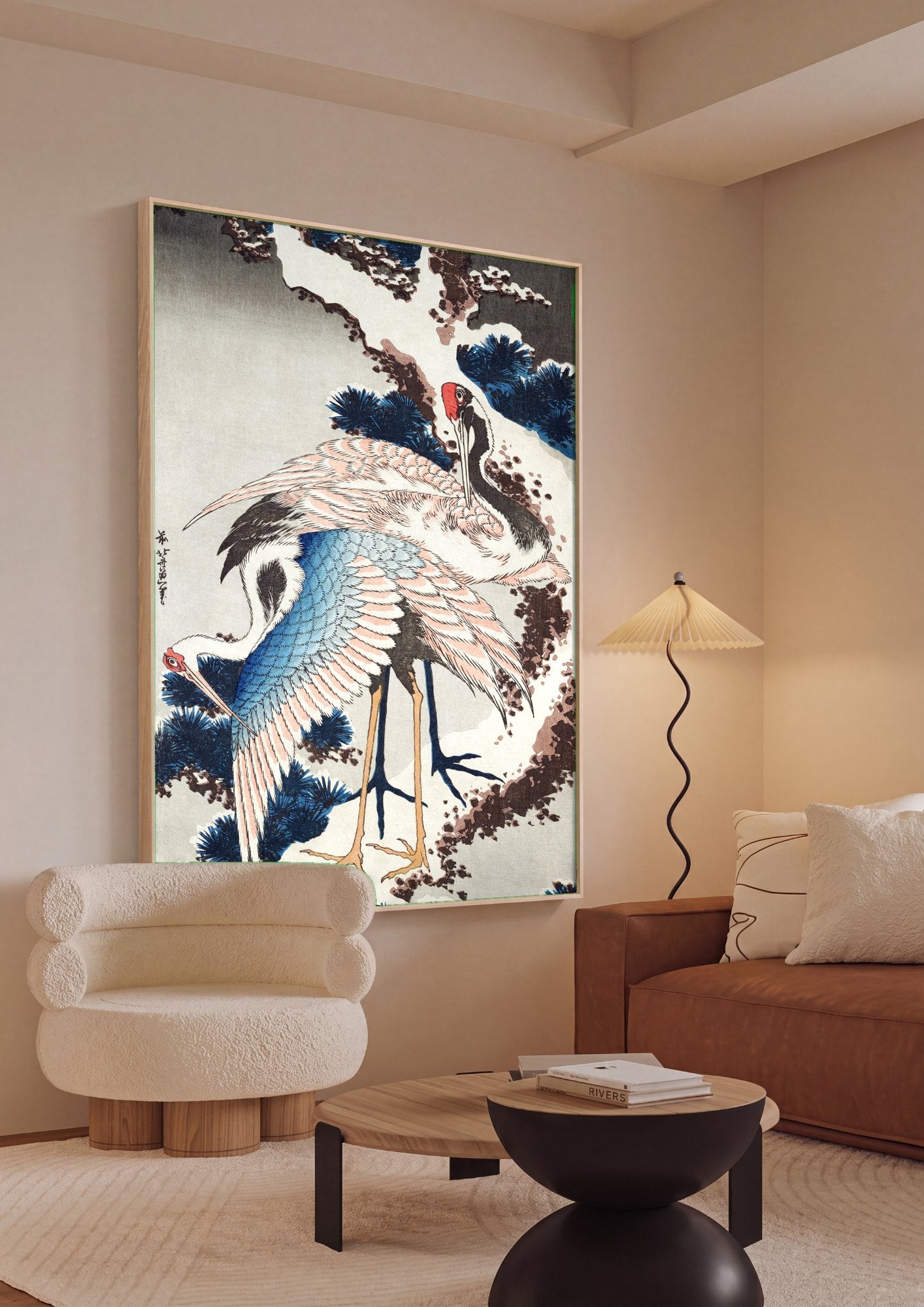 Quadro Decorativo Garças e Pinheiros Nevados - Hokusai | quadro emoldurado na parede