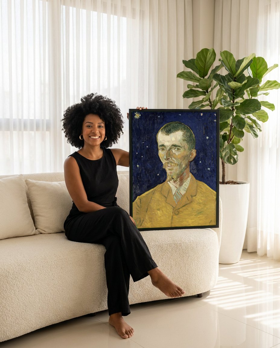 Quadro Decorativo Autorretrato - Vincent van Gogh | modelo apresentando o quadro emoldurado