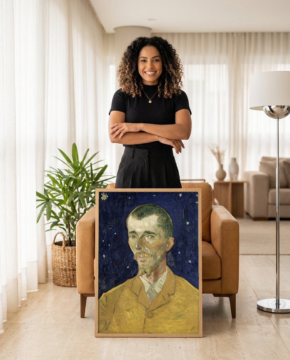 Quadro Decorativo Autorretrato - Vincent van Gogh | modelo apresentando o quadro emoldurado