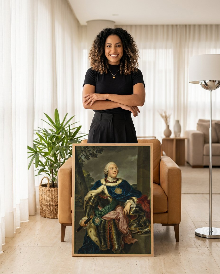 Quadro Decorativo Retrato de Christian VII da Dinamarca - Mengs | modelo apresentando o quadro emoldurado
