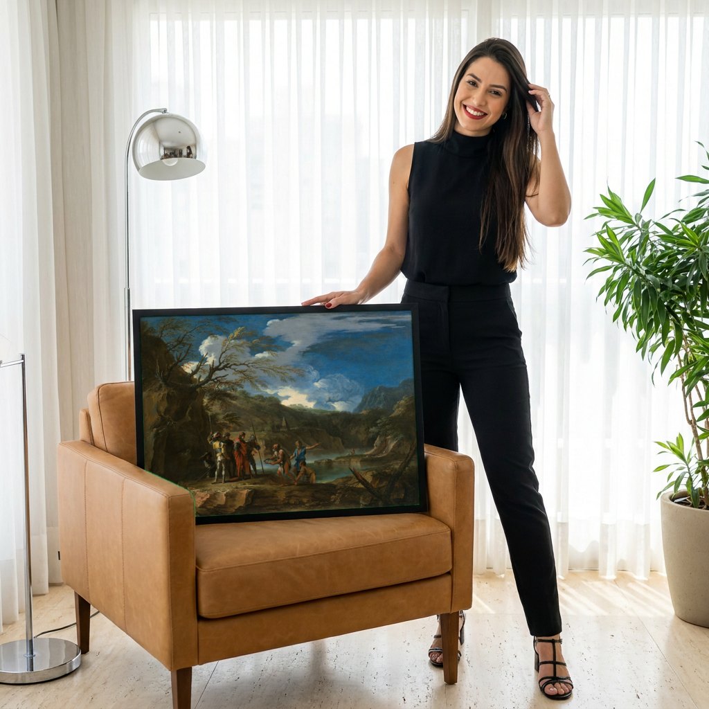 Quadro Decorativo A Pesca Milagrosa - Salvator Rosa | modelo apresentando o quadro emoldurado