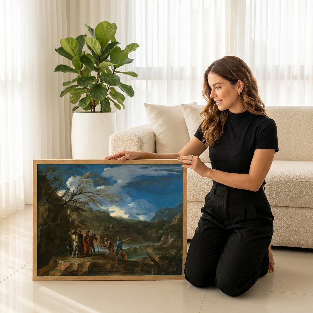 Quadro Decorativo A Pesca Milagrosa - Salvator Rosa | modelo apresentando o quadro emoldurado