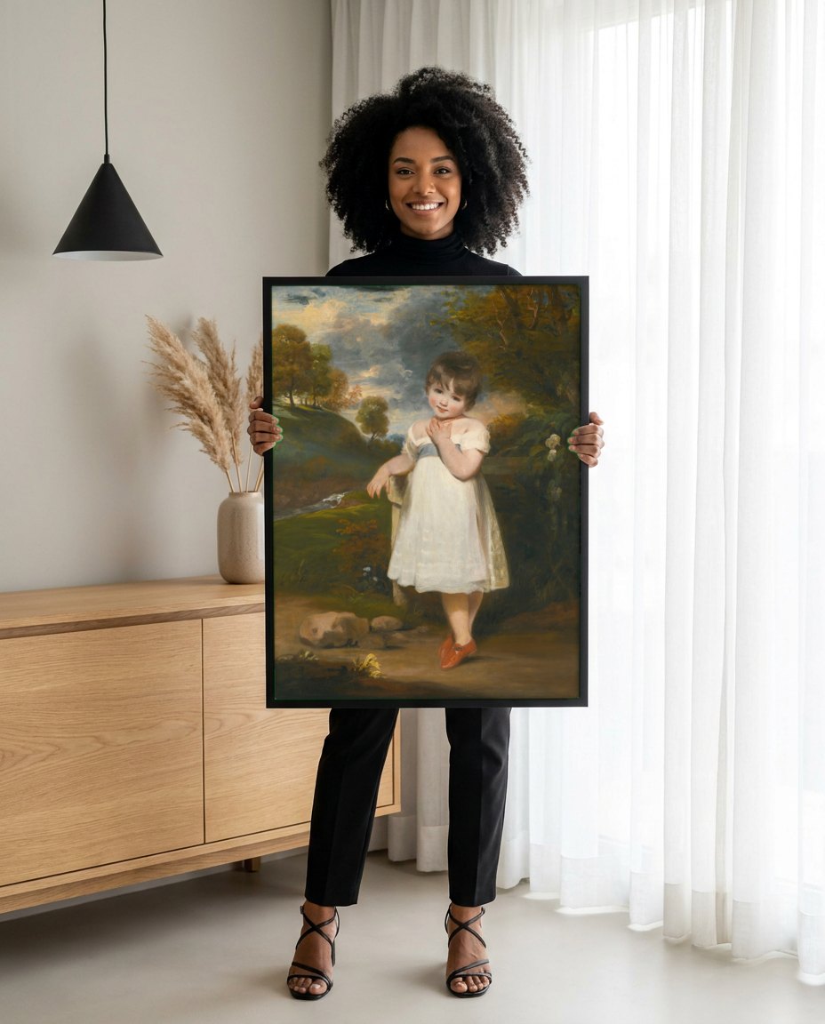 Quadro Decorativo A Menina dos Sapatos Vermelhos - John Hoppner | modelo apresentando o quadro emoldurado