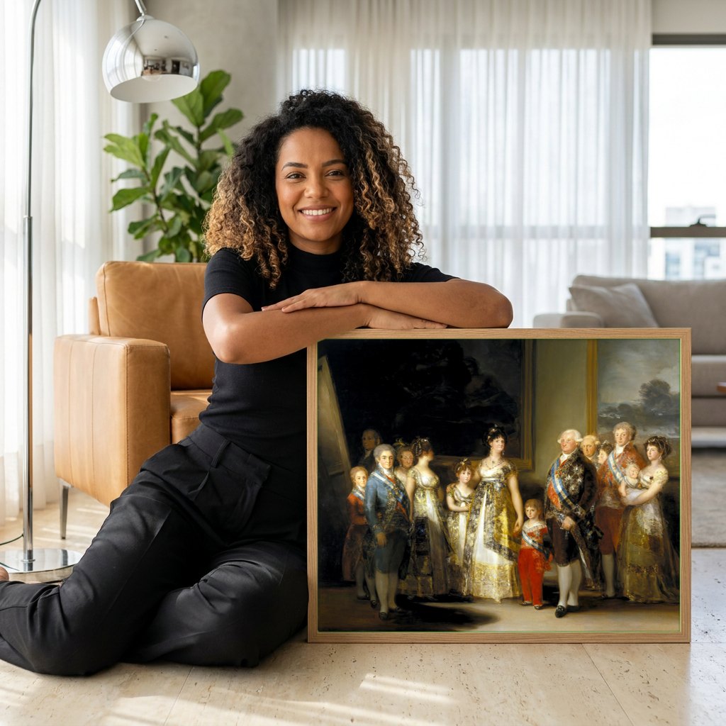 Quadro Decorativo A Família de Carlos IV - Goya | modelo apresentando o quadro emoldurado