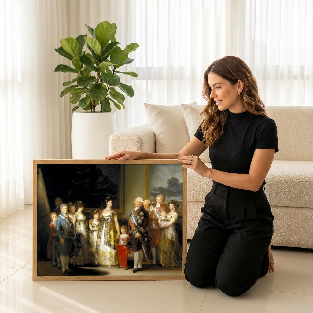 Quadro Decorativo A Família de Carlos IV - Goya | modelo apresentando o quadro emoldurado