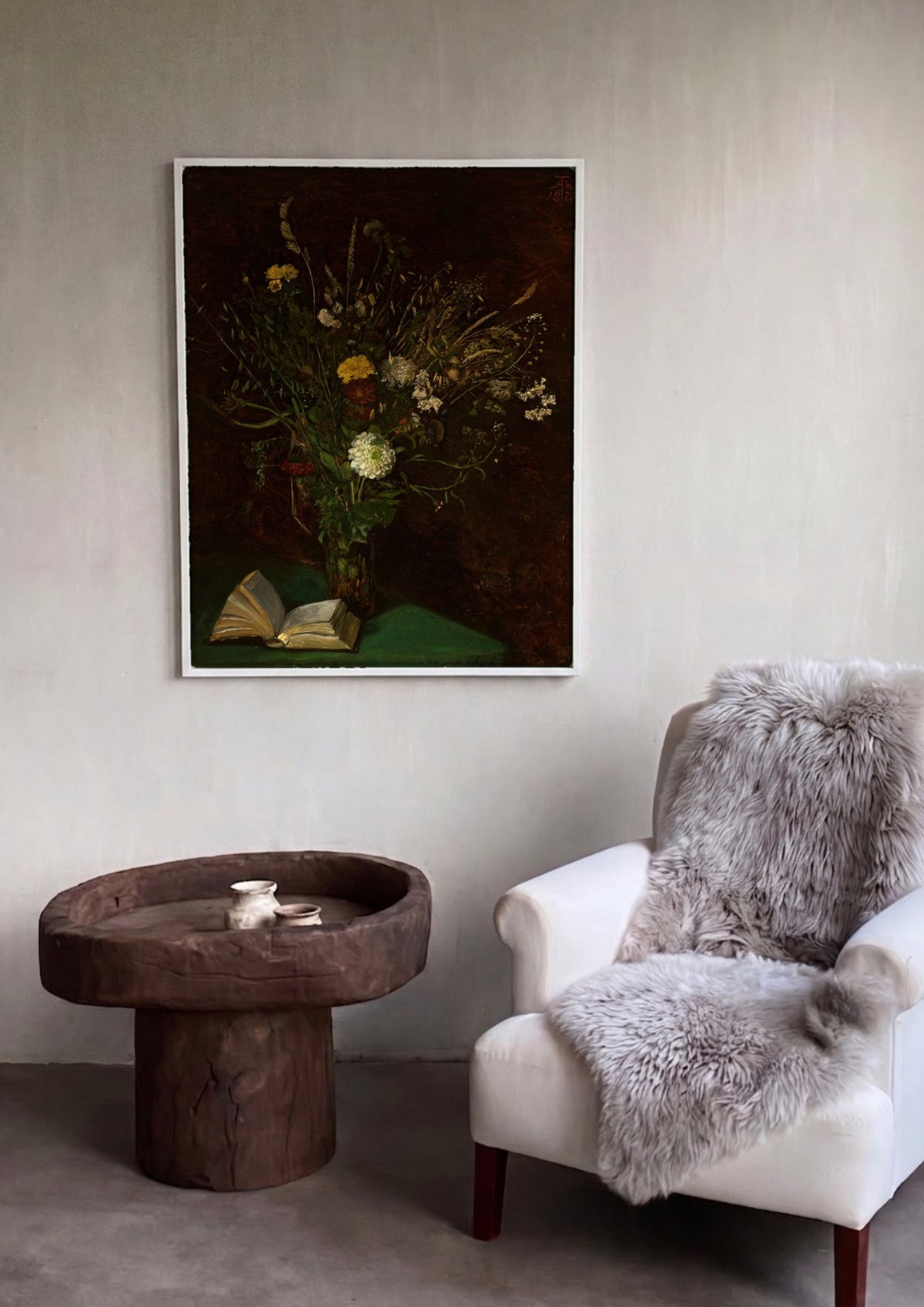 Quadro Decorativo 'Natureza Morta com Livro e Flores' - Hans Thoma | quadro emoldurado na parede