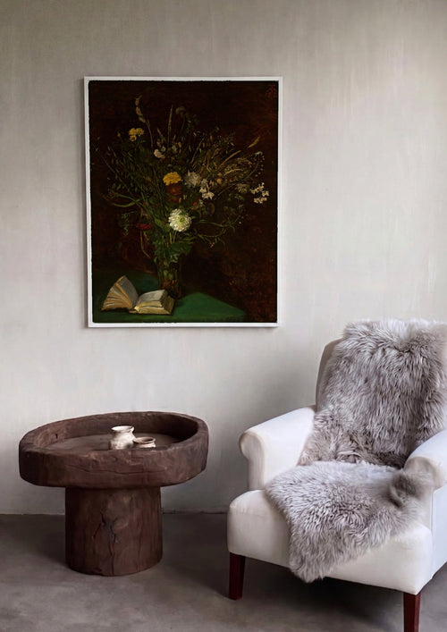 Quadro Decorativo 'Natureza Morta com Livro e Flores' - Hans Thoma | quadro emoldurado na parede