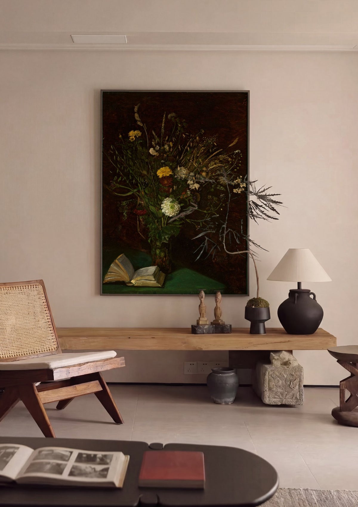 Quadro Decorativo 'Natureza Morta com Livro e Flores' - Hans Thoma | quadro emoldurado na parede