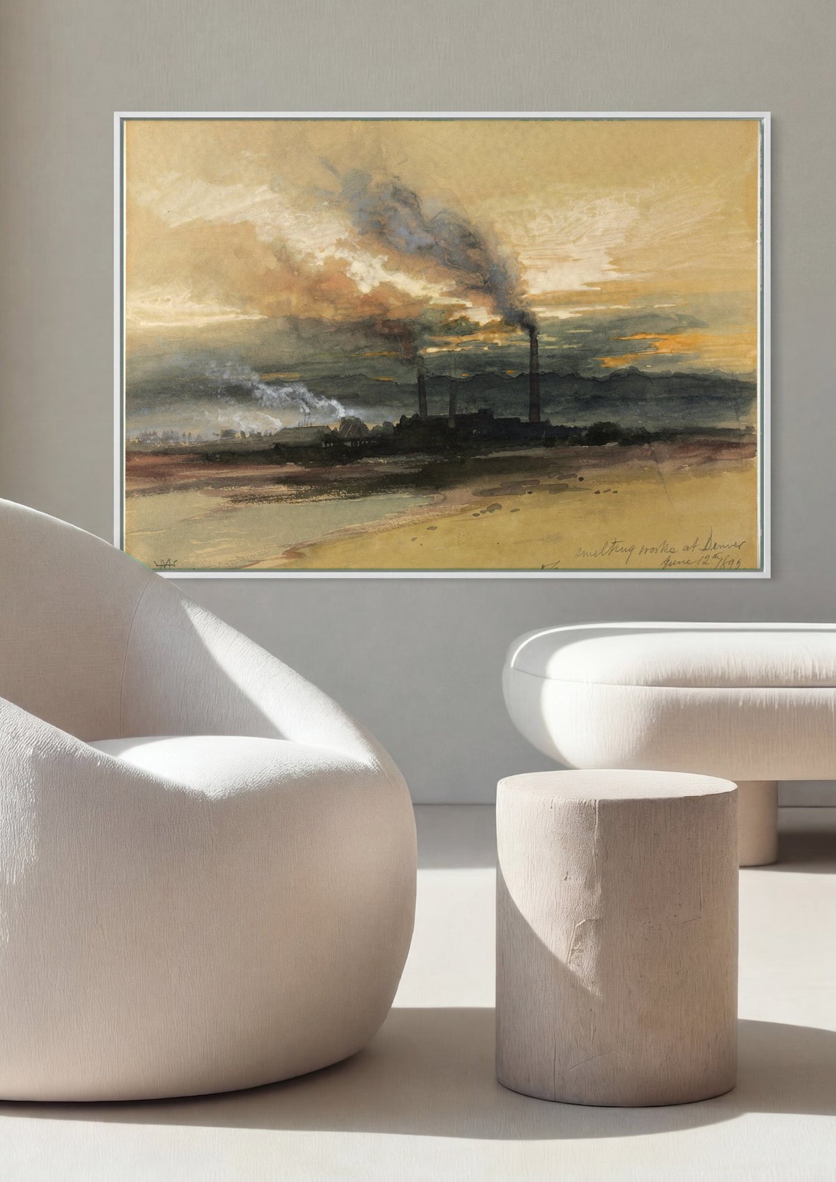 Quadro Decorativo Smelting Works at Denver - Thomas Moran | quadro emoldurado na parede