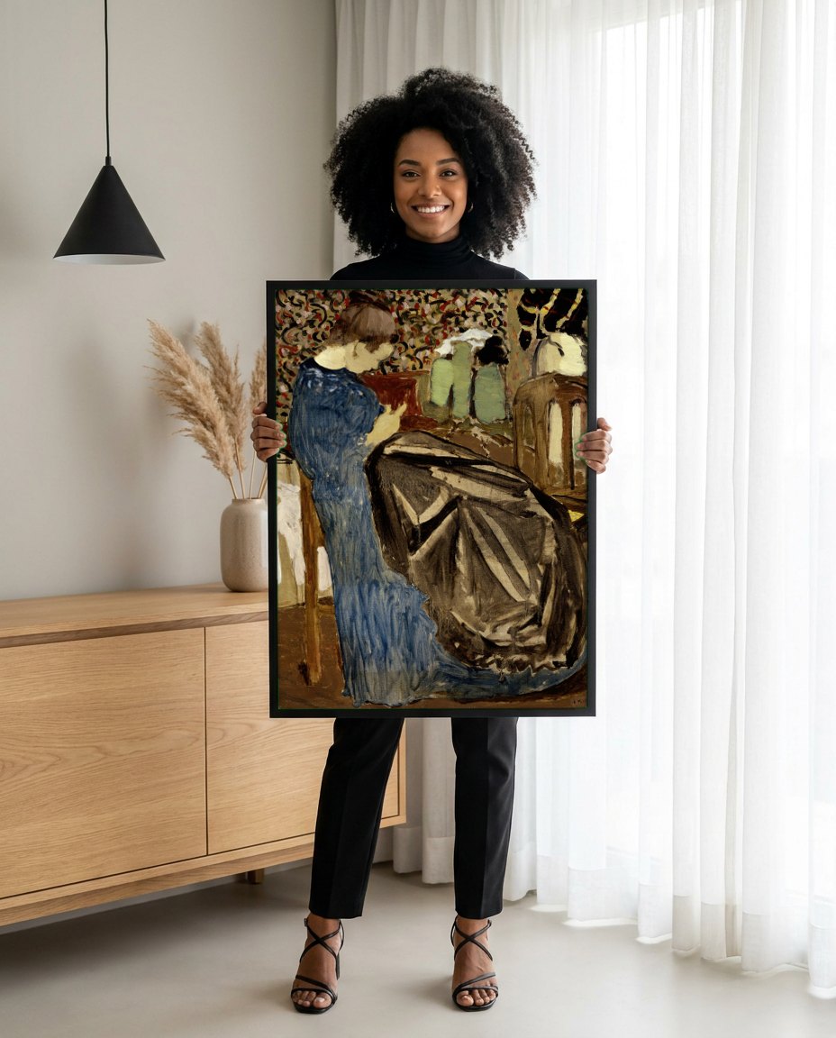 Quadro Decorativo A Costureira - Édouard Vuillard | modelo apresentando o quadro emoldurado