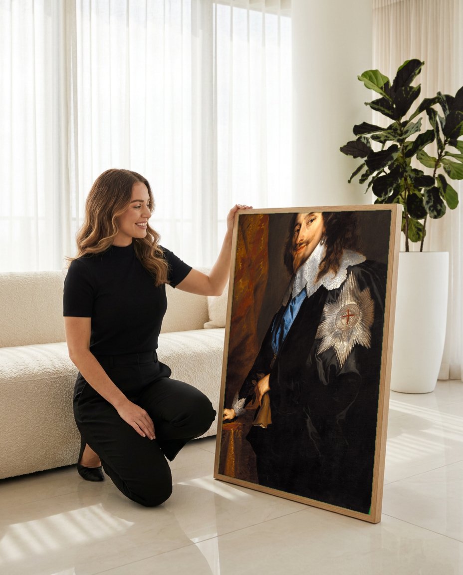 Quadro Decorativo Retrato de Carlos I - Van Dyck com modelo em ambiente