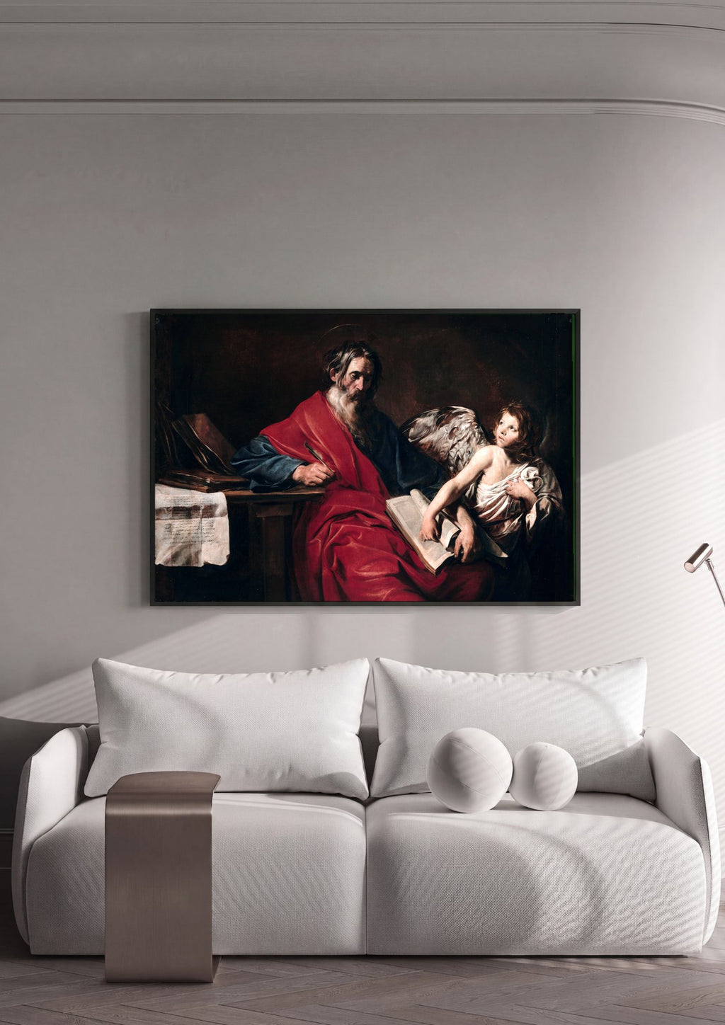 Quadro Decorativo São Mateus e o Anjo - Valentin de Boulogne em ambiente decorado