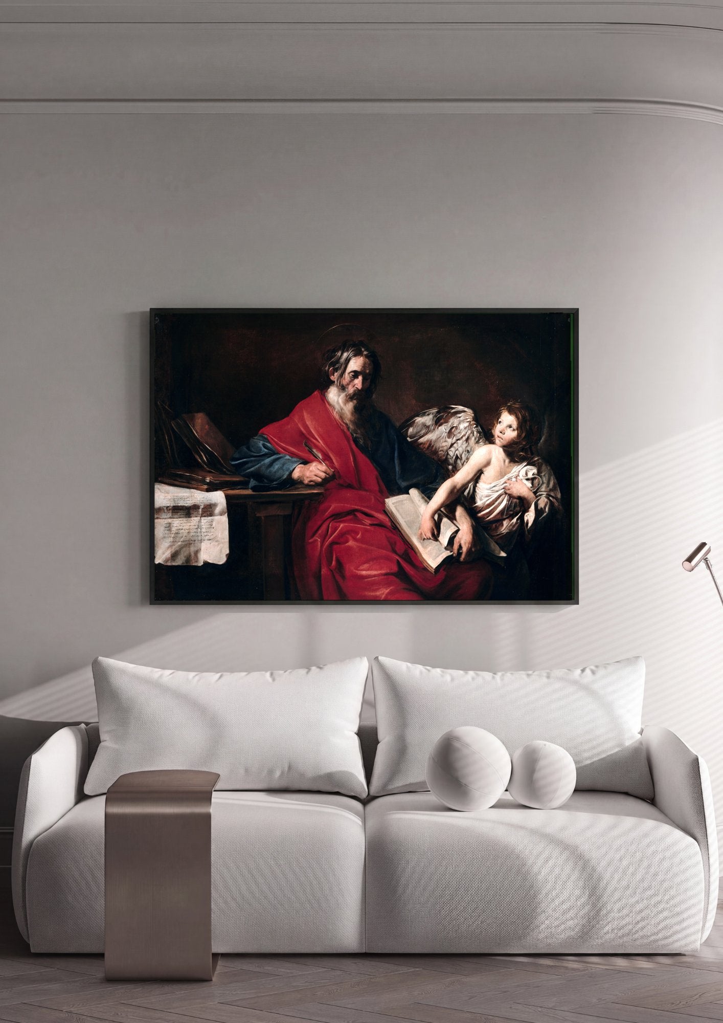 Quadro Decorativo São Mateus e o Anjo - Valentin de Boulogne em ambiente decorado