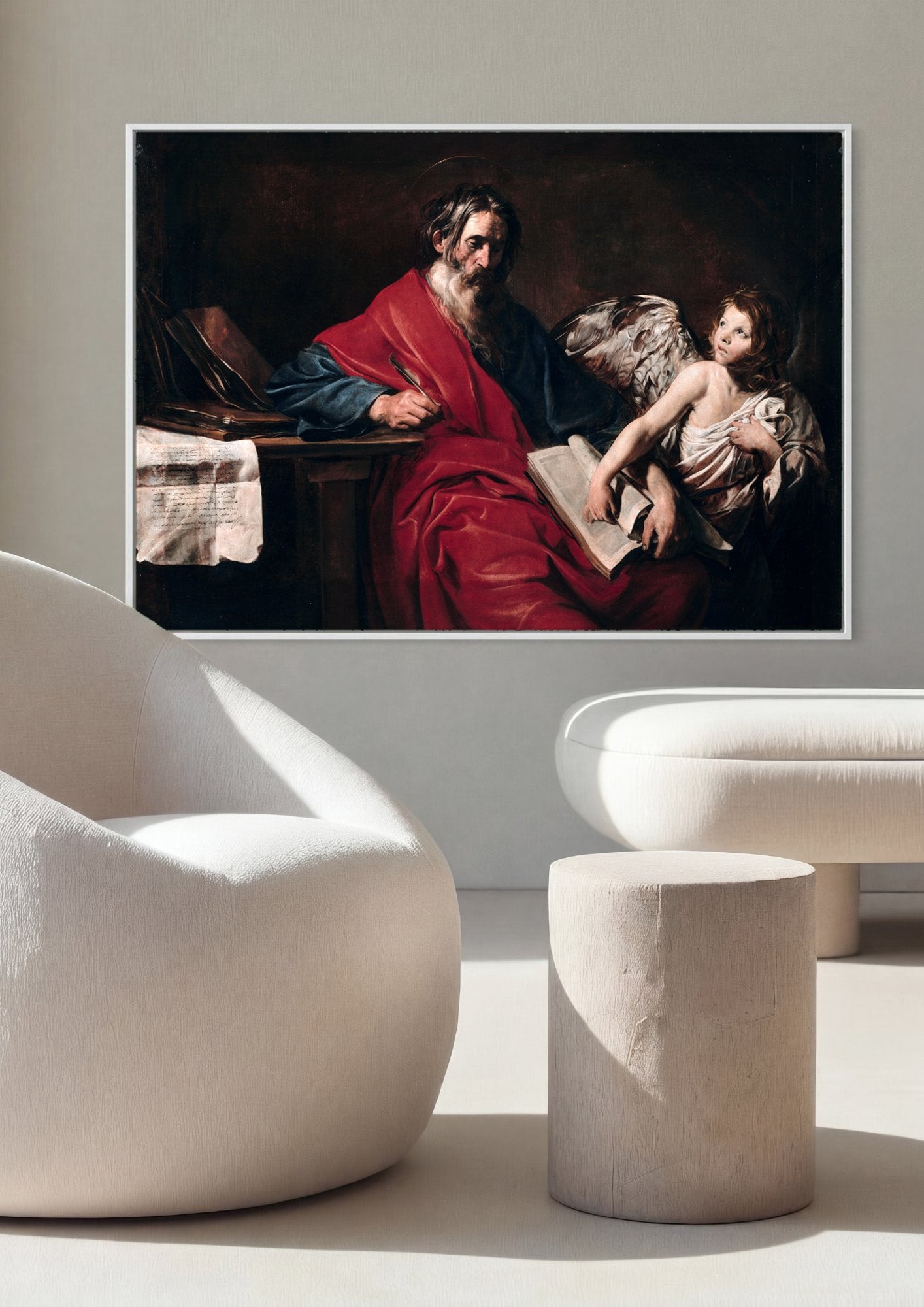 Quadro Decorativo São Mateus e o Anjo - Valentin de Boulogne em ambiente decorado