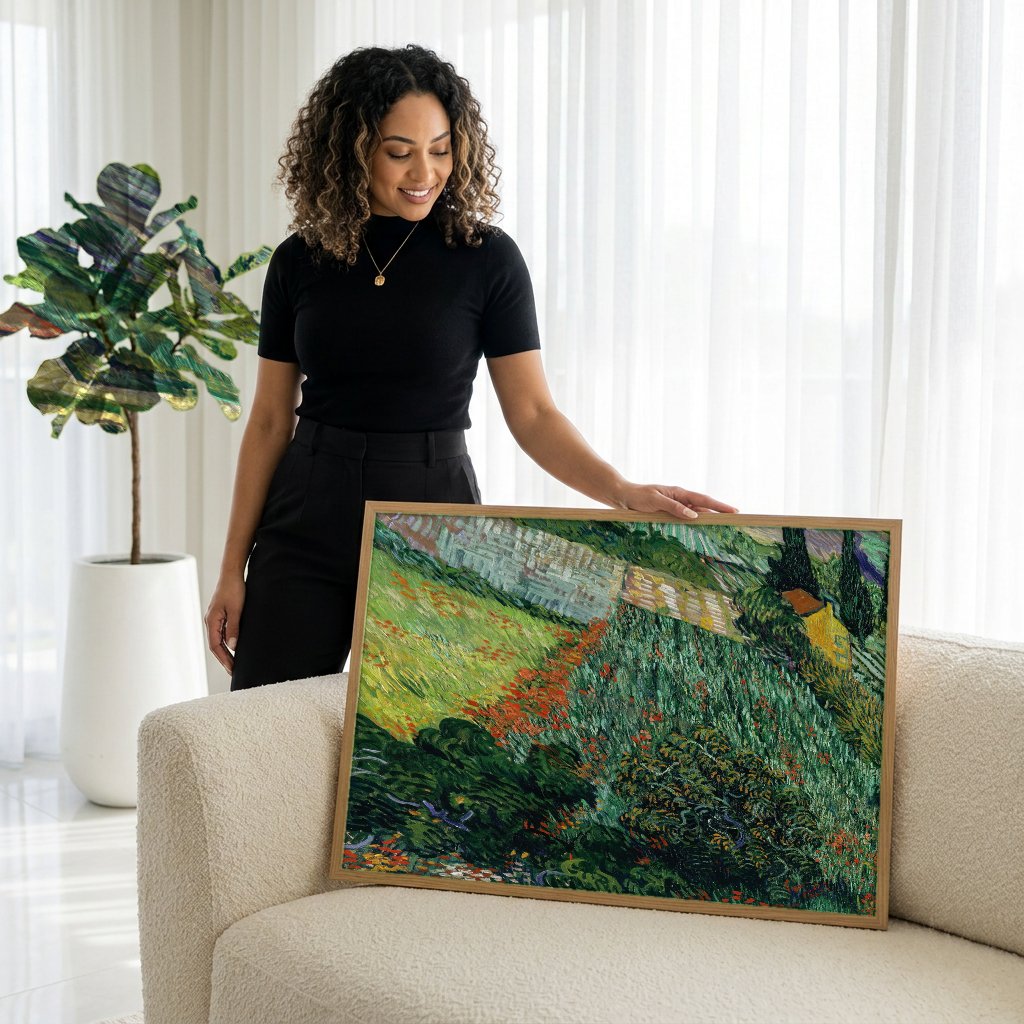 Quadro Decorativo Vista de Saint-Rémy - Van Gogh com modelo em ambiente
