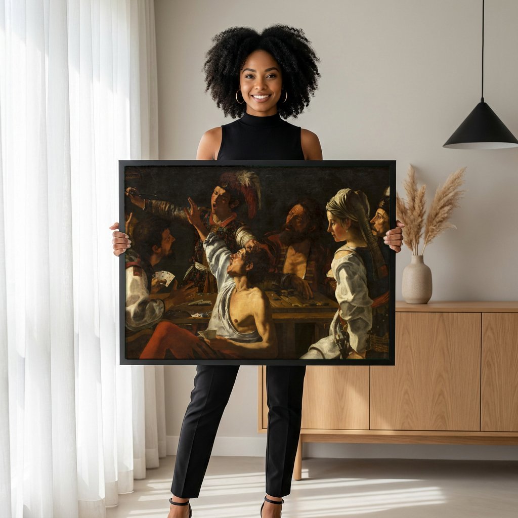Quadro Decorativo Os Trapaceiros - Caravaggio com modelo em ambiente
