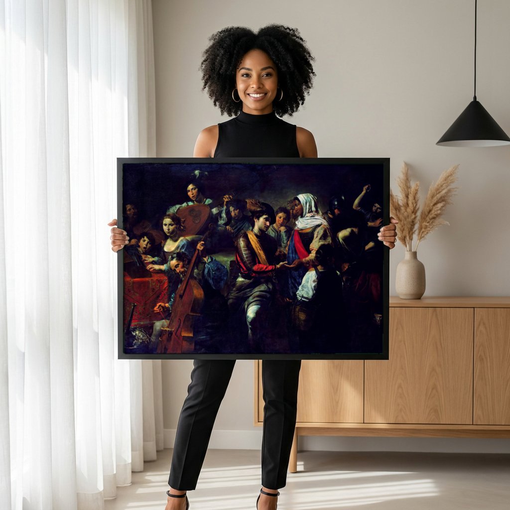 Quadro Decorativo A Guarda de Cristo - Valentin de Boulogne com modelo em ambiente