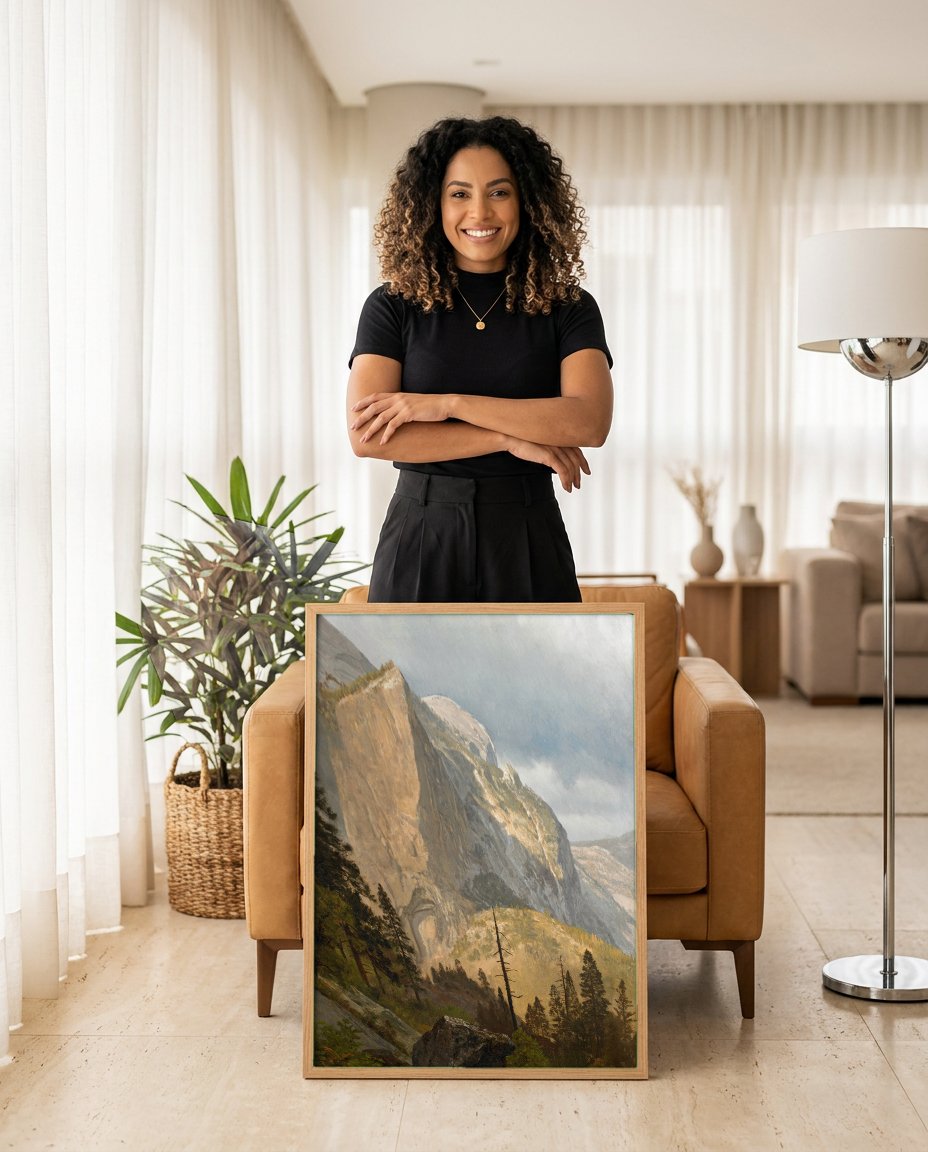 Quadro Decorativo Half Dome, Yosemite Valley - Albert Bierstadt com modelo em ambiente