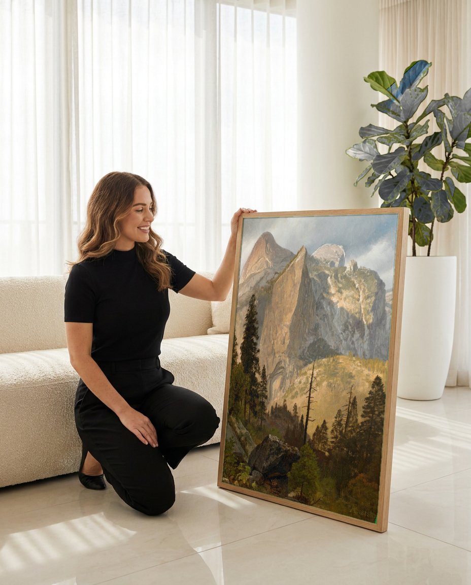 Quadro Decorativo Half Dome, Yosemite Valley - Albert Bierstadt com modelo em ambiente