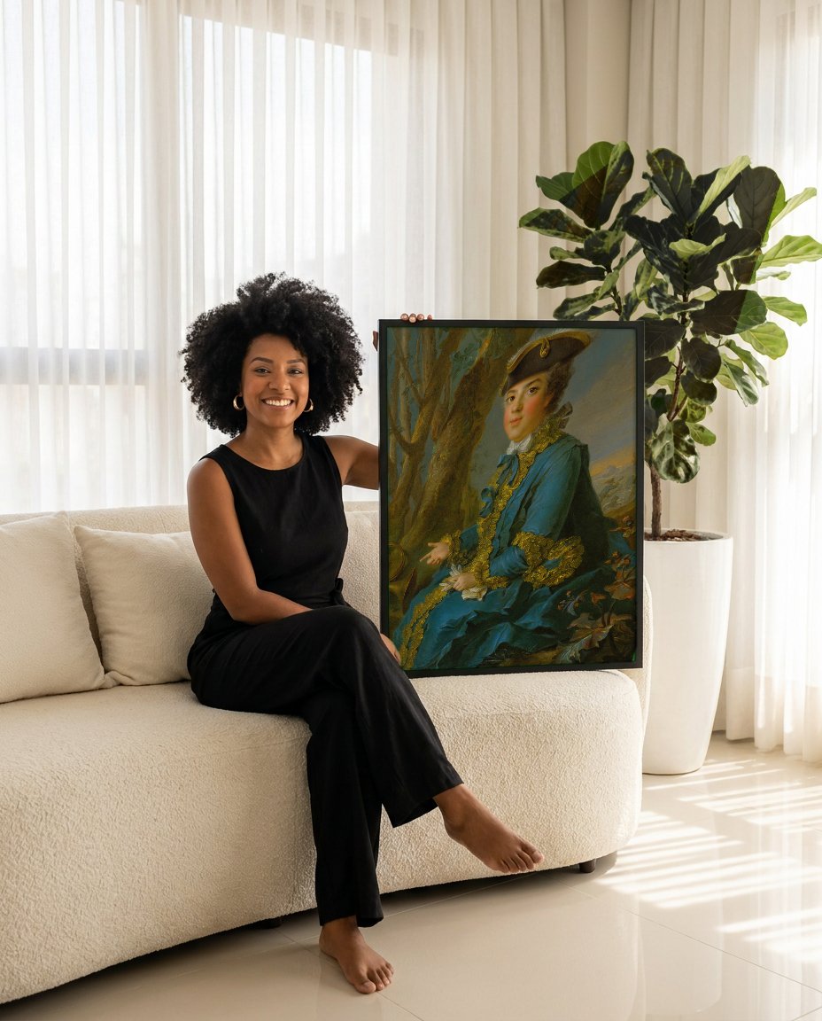 Quadro Decorativo Retrato de Jovem Cavalheiro - Jean Marc Nattier com modelo em ambiente