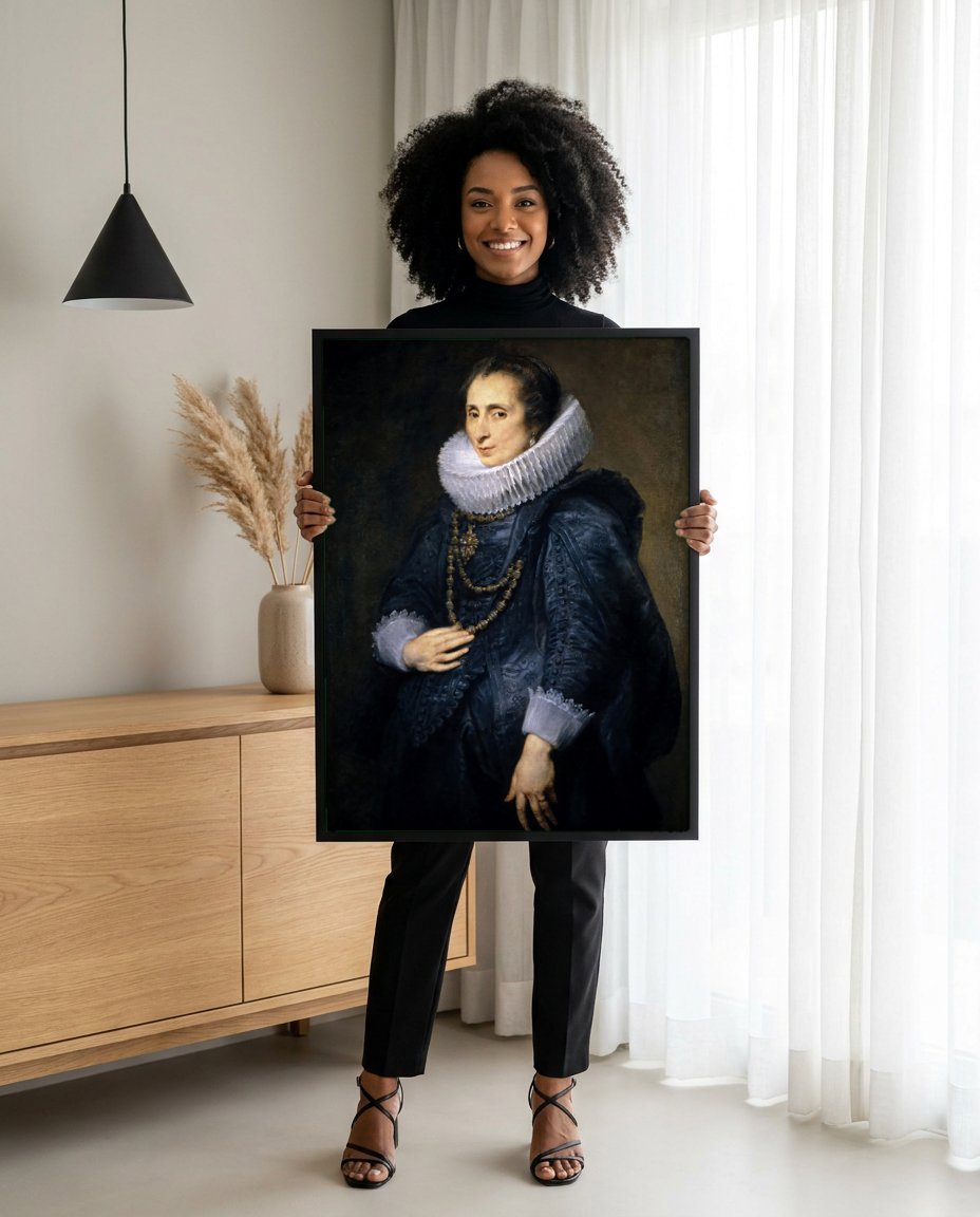 Quadro Decorativo Retrato de Mulher - Van Dyck com modelo em ambiente