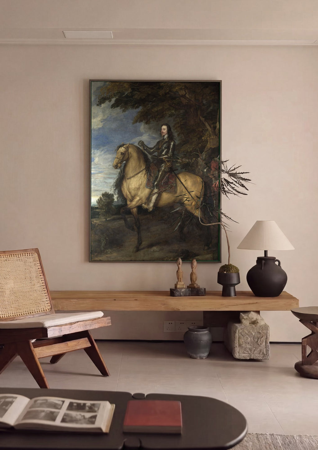 Quadro Decorativo Carlos I a Cavalo - Van Dyck em ambiente decorado