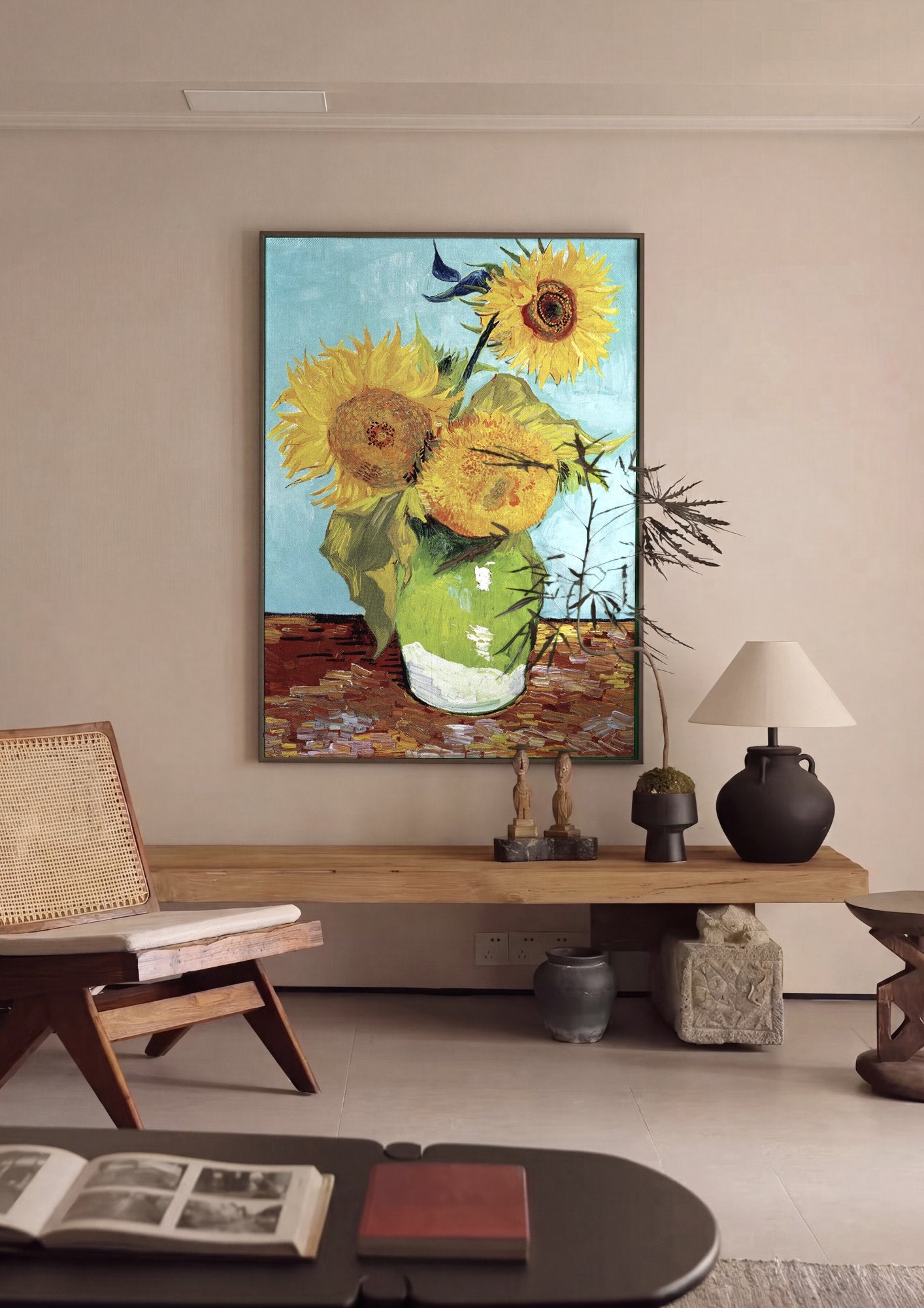 Quadro Decorativo Girassóis em Vaso - Van Gogh em ambiente decorado