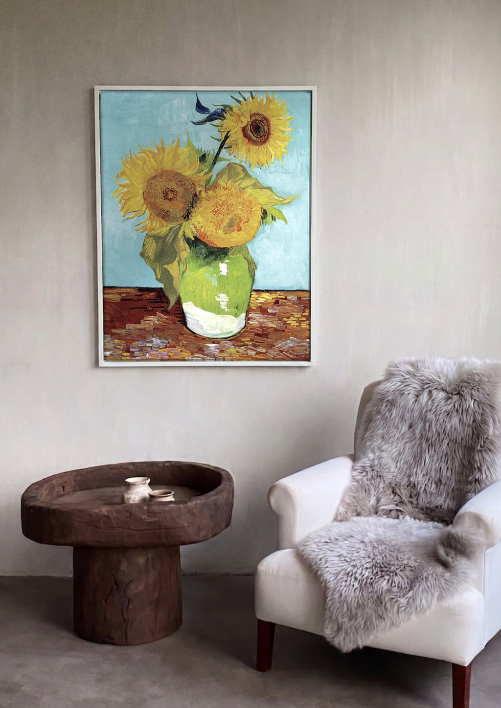 Quadro Decorativo Girassóis em Vaso - Van Gogh em ambiente decorado