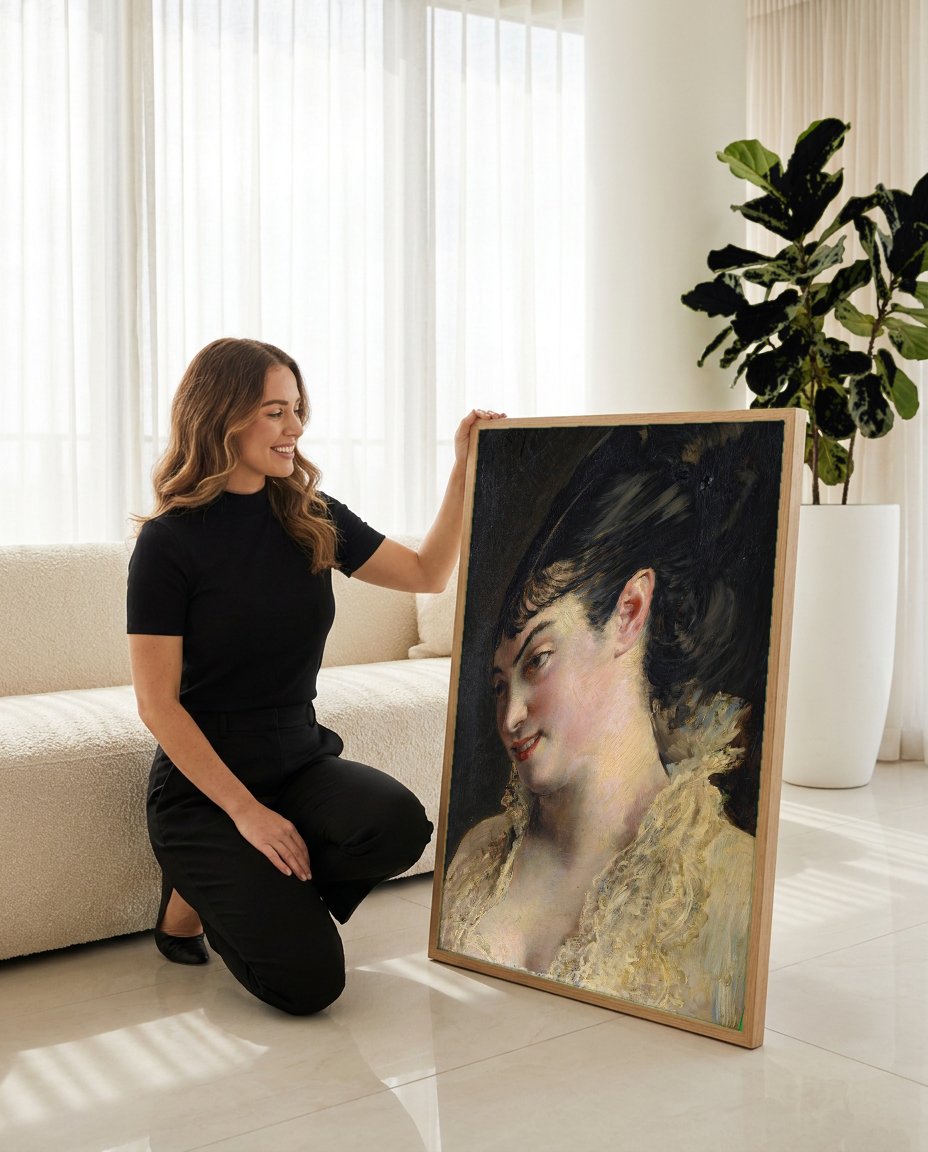 Quadro Decorativo A Dama de Preto - Giovanni Boldini com modelo em ambiente